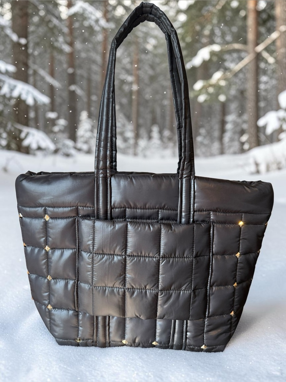 Michael Kors Stirling Large Studded Quilted Puffy Tote Bag Black Like New - Picture 6 of 7